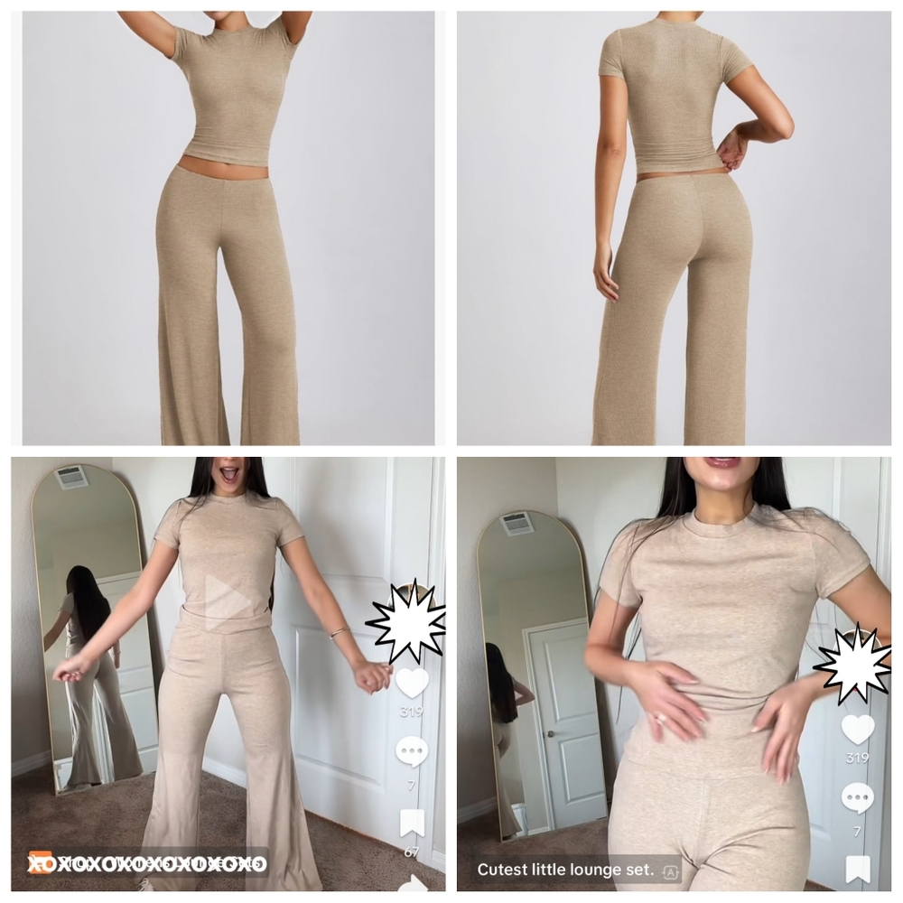 Lounge Knit - Oatmeal Wide Leg pants.
